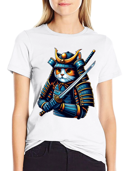 Samurai Cat T-Shirt - Warrior Feline Tee
