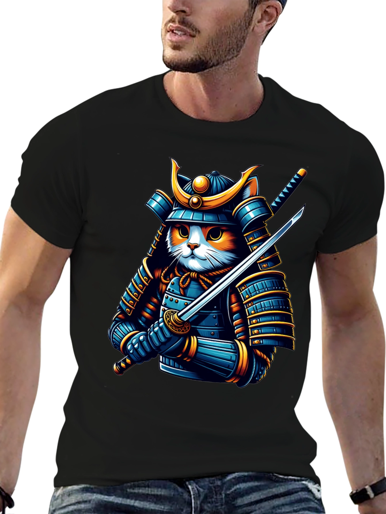 Samurai Cat T-Shirt - Warrior Feline Tee