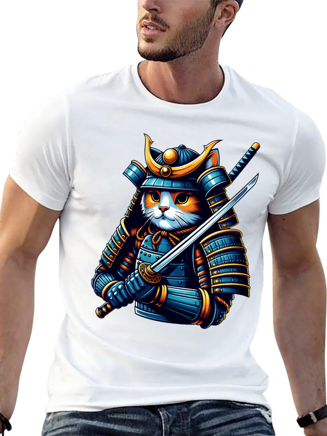 Samurai Cat T-Shirt - Warrior Feline Tee