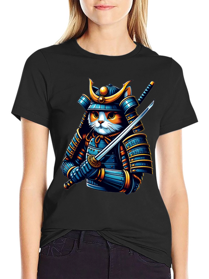 Samurai Cat T-Shirt - Warrior Feline Tee
