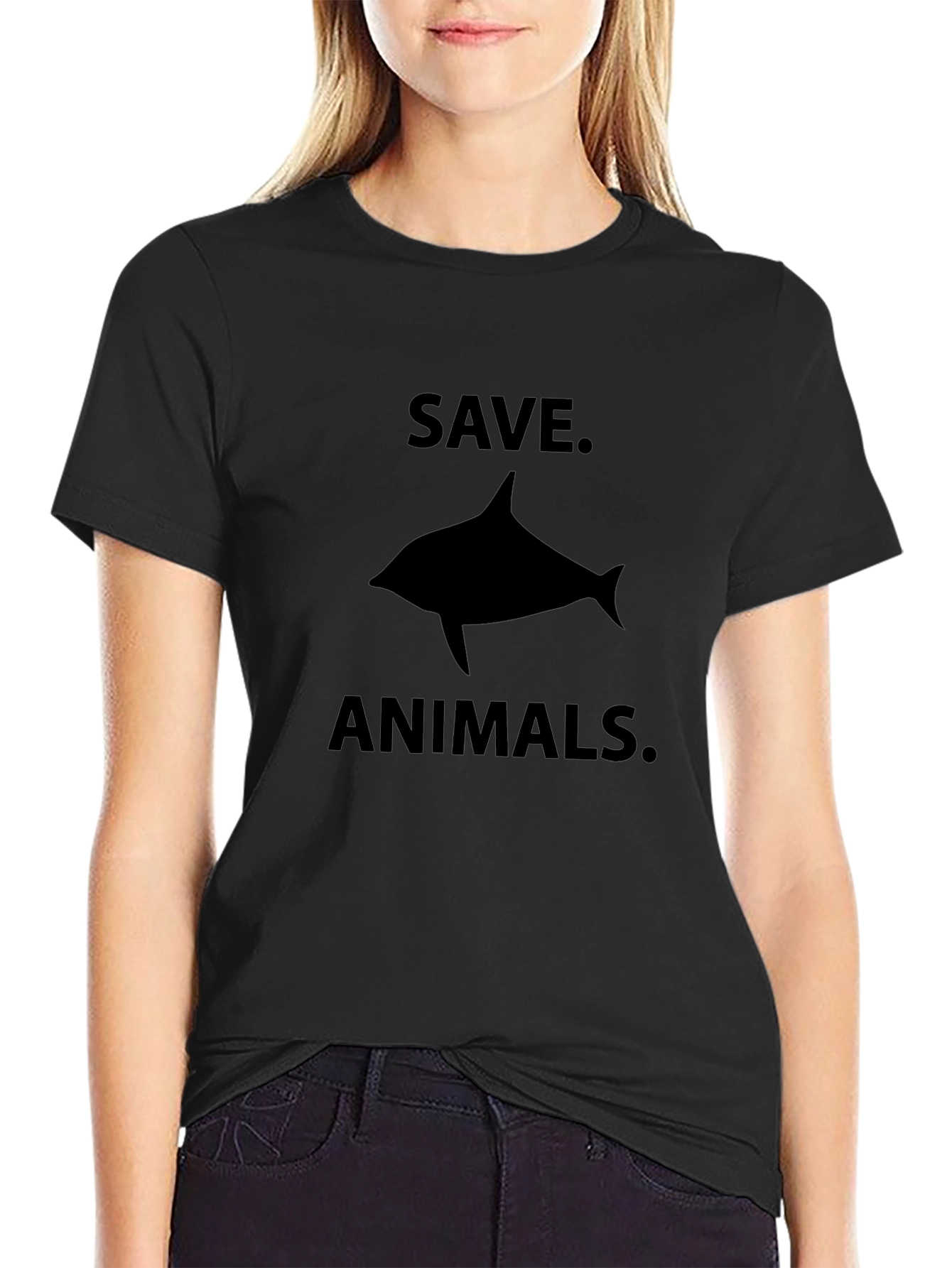 Save Animals T-Shirt - Black Dolphin Graphic