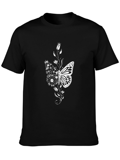 Butterfly Floral Graphic Tee - Black Cotton Blend