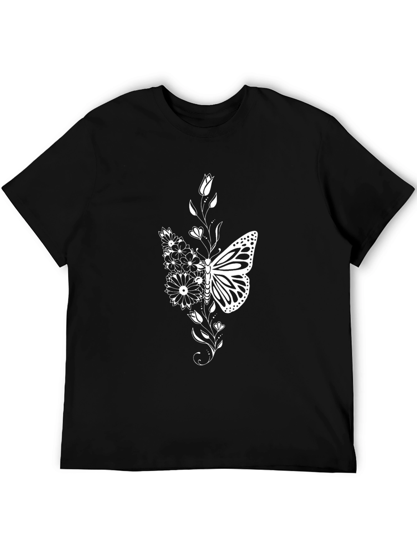 Butterfly Floral Graphic Tee - Black Cotton Blend