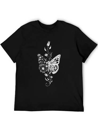 Butterfly Floral Graphic Tee - Black Cotton Blend