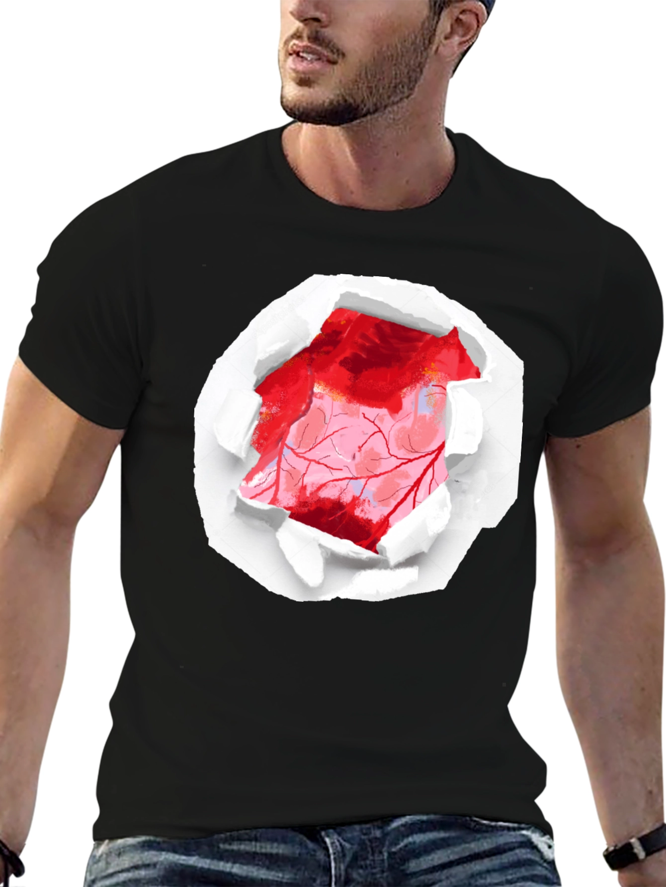 Ripped Heart Graphic Black T-Shirt