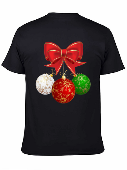 Festive Holiday T-Shirt with Bow and Ornament Design