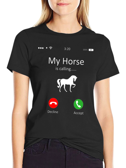 My Horse Is Calling Black Graphic Tee
