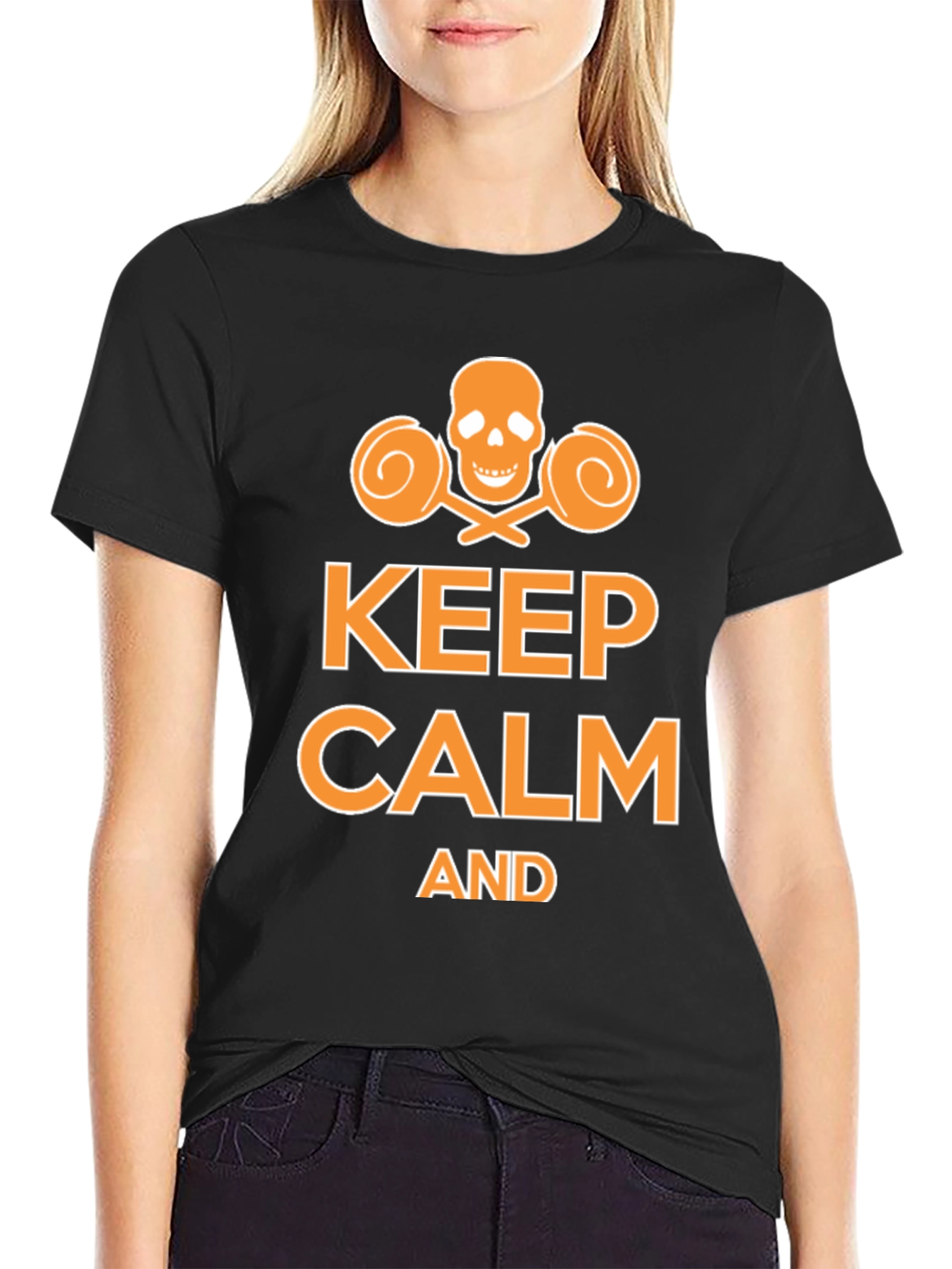 Keep Calm Funny Skull Lollipop Graphic T-Shirt