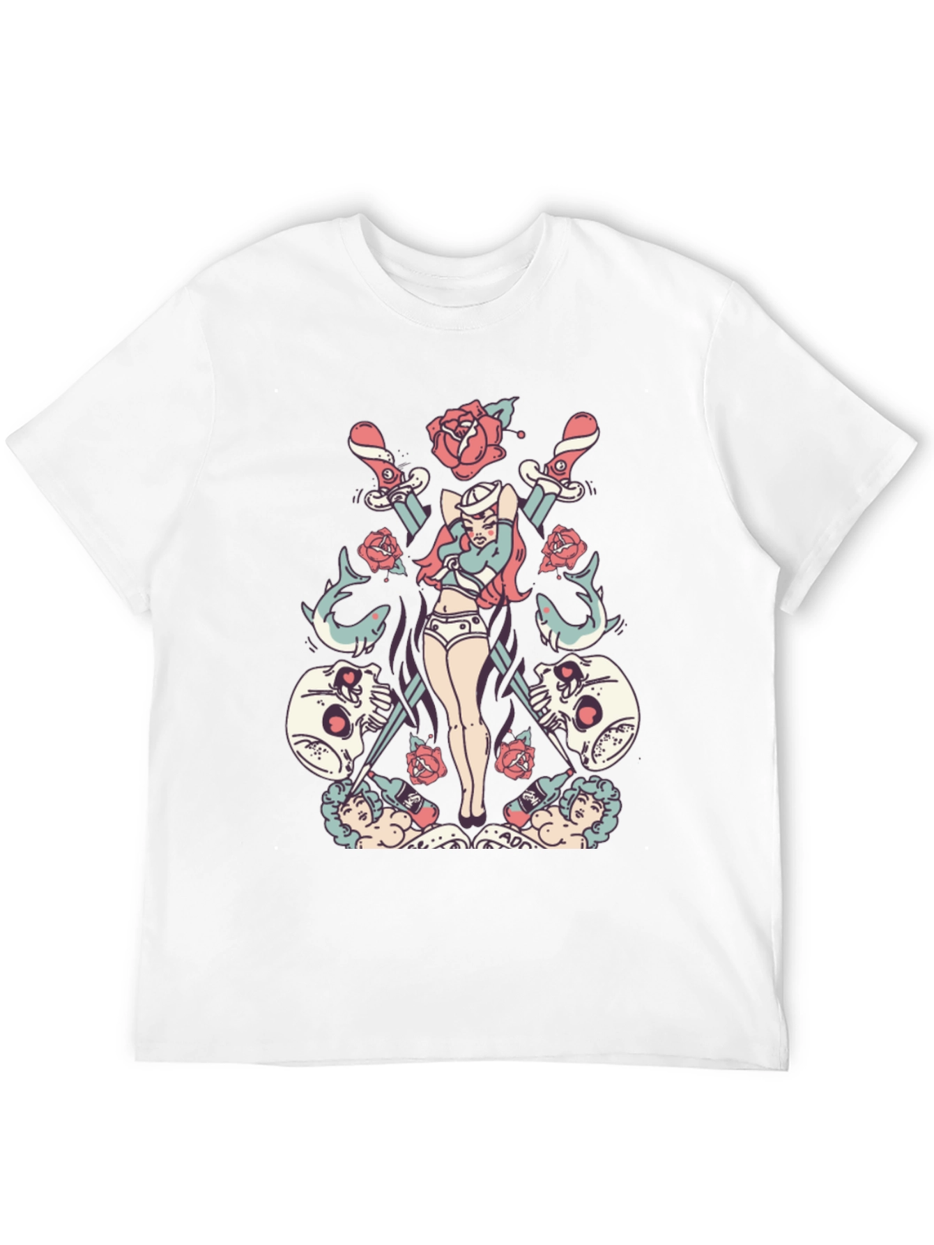 Skull Rose Sword Graphic T-Shirt
