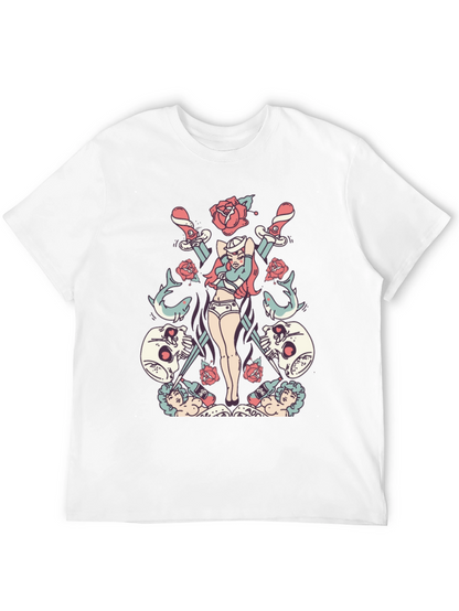 Skull Rose Sword Graphic T-Shirt