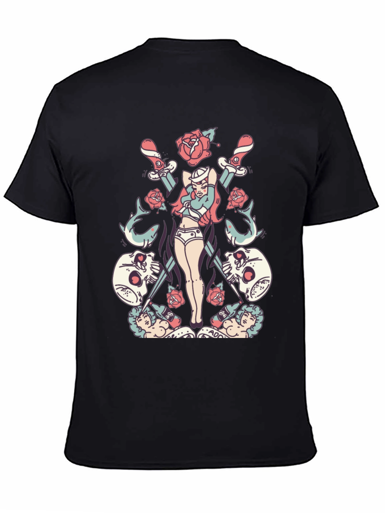 Skull Rose Sword Graphic T-Shirt