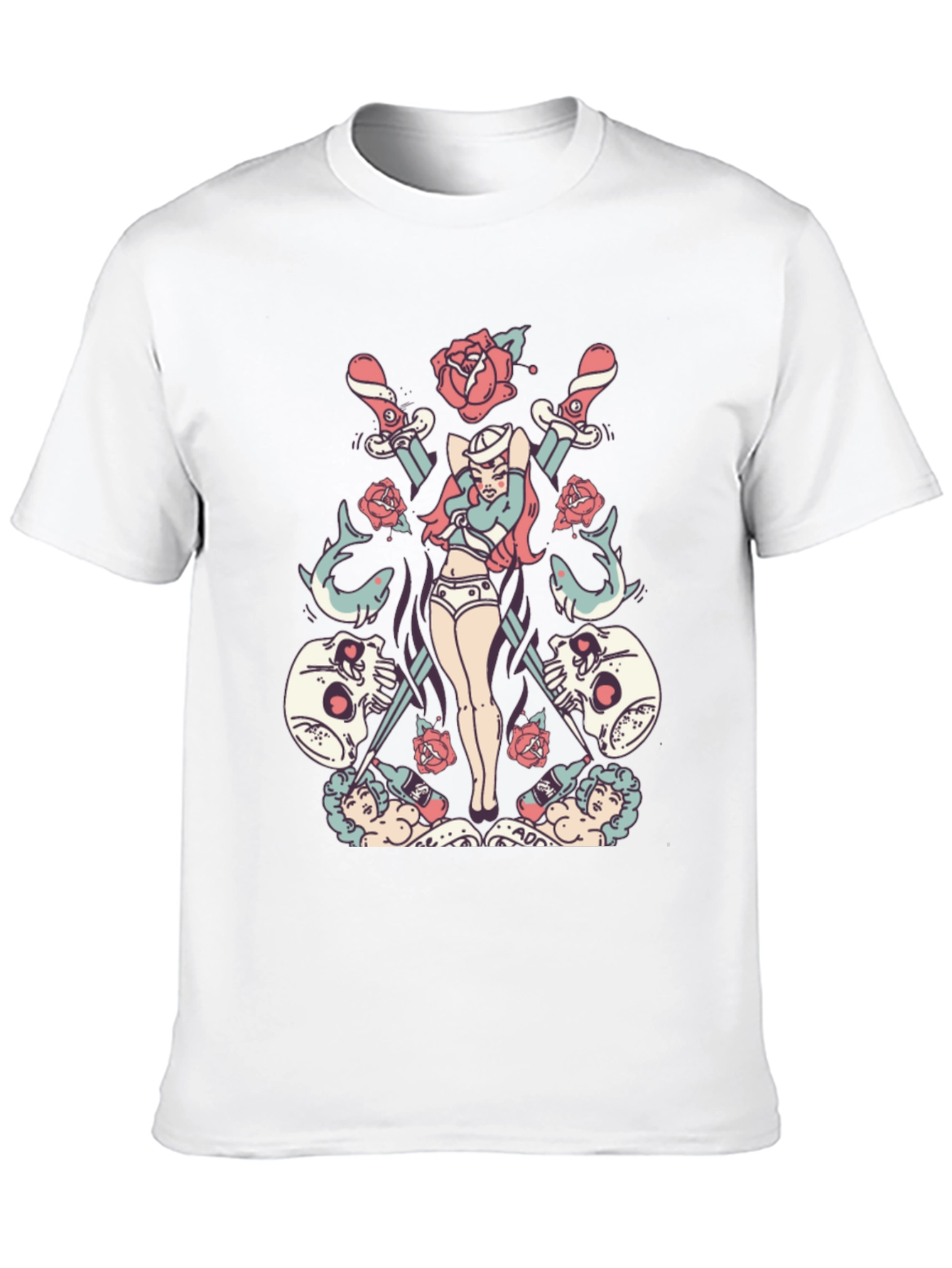 Skull Rose Sword Graphic T-Shirt