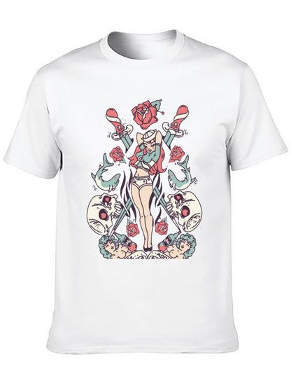 Skull Rose Sword Graphic T-Shirt