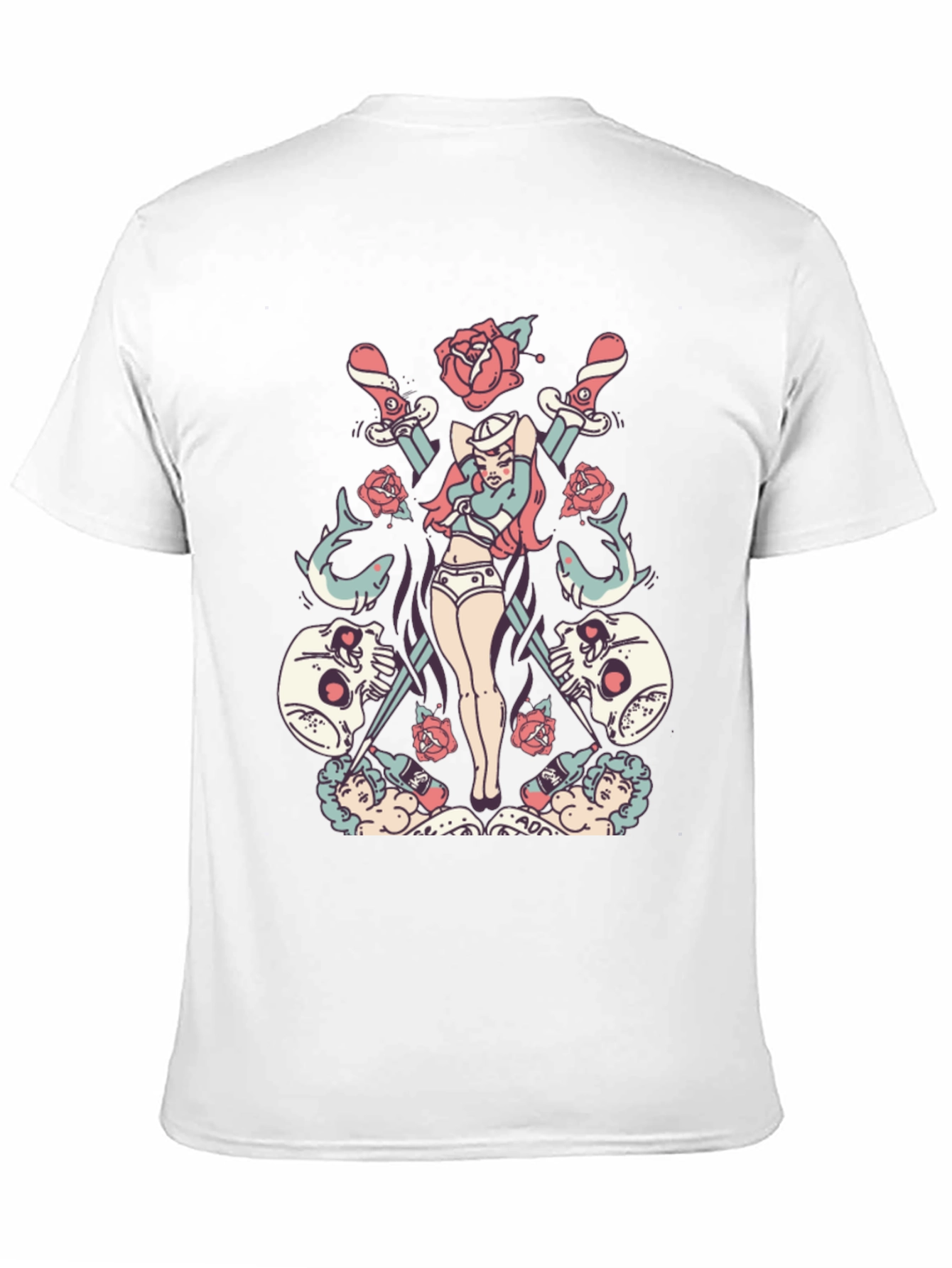 Skull Rose Sword Graphic T-Shirt