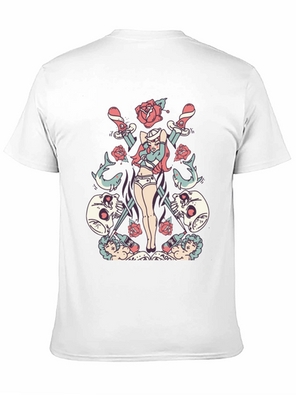 Skull Rose Sword Graphic T-Shirt