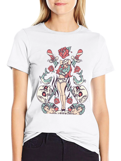 Skull Rose Sword Graphic T-Shirt