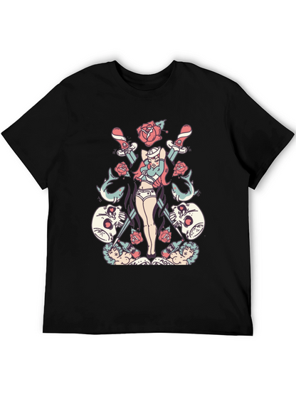 Skull Rose Sword Graphic T-Shirt
