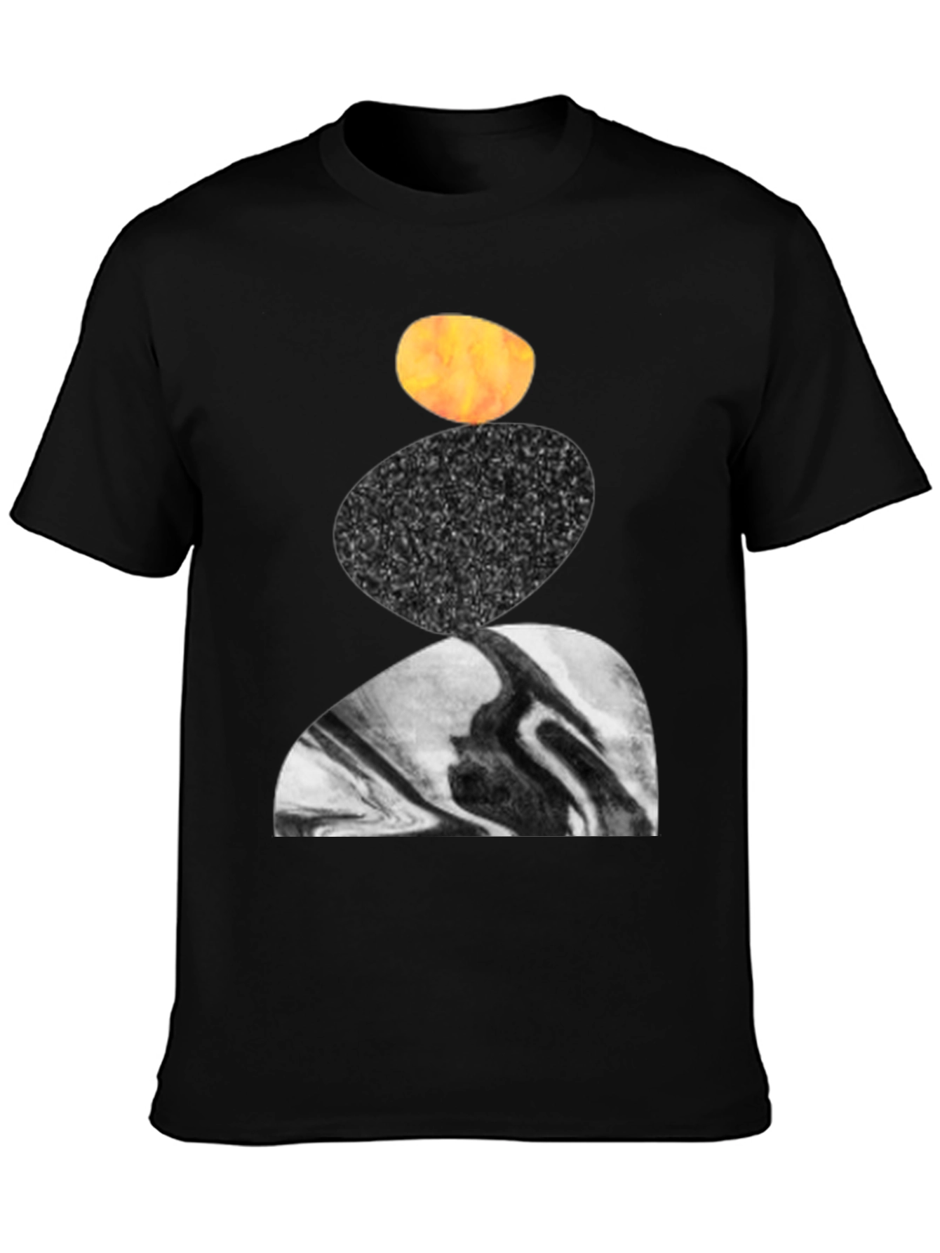 Abstract Stacked Stone Graphic Print Black T-Shirt