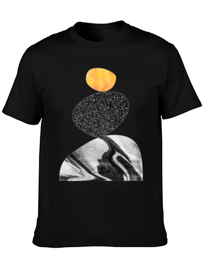 Abstract Stacked Stone Graphic Print Black T-Shirt