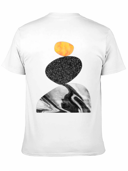 Abstract Stacked Stone Graphic Print Black T-Shirt