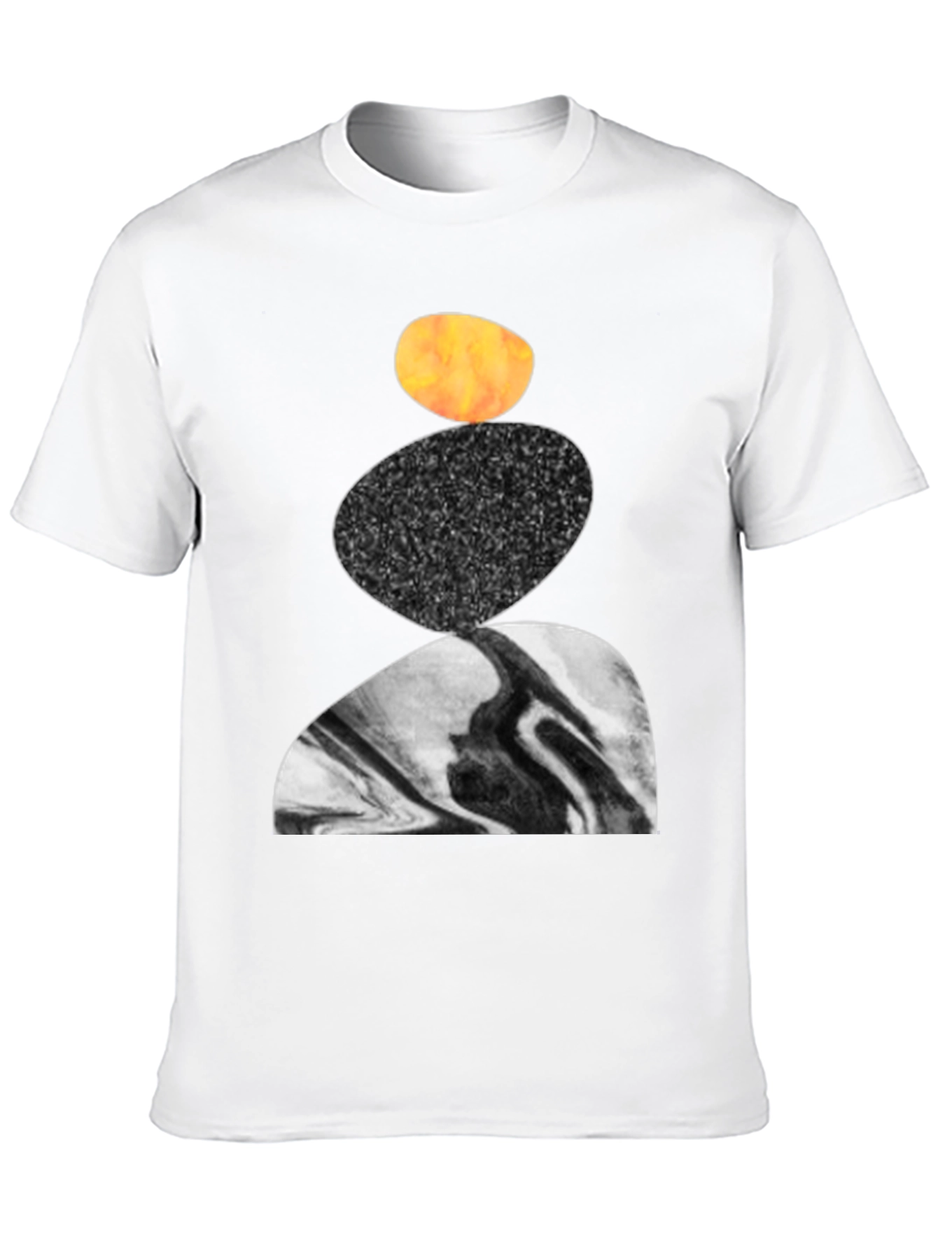 Abstract Stacked Stone Graphic Print Black T-Shirt