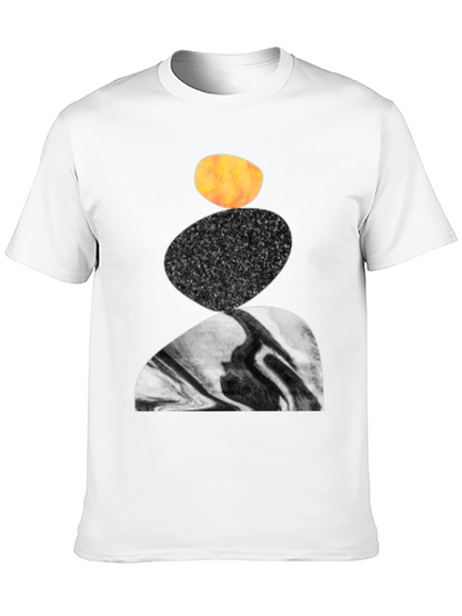 Abstract Stacked Stone Graphic Print Black T-Shirt