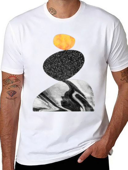 Abstract Stacked Stone Graphic Print Black T-Shirt