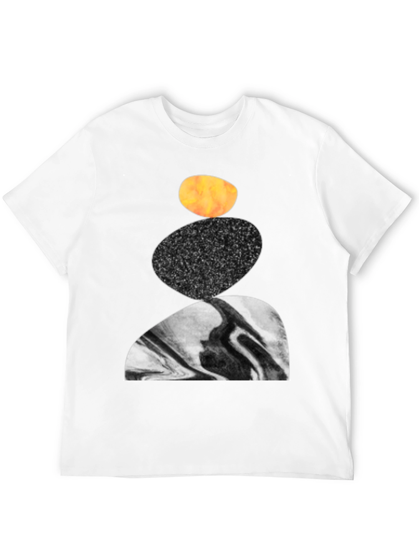 Abstract Stacked Stone Graphic Print Black T-Shirt