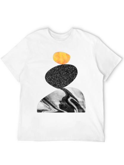 Abstract Stacked Stone Graphic Print Black T-Shirt