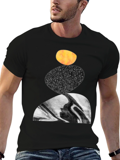 Abstract Stacked Stone Graphic Print Black T-Shirt