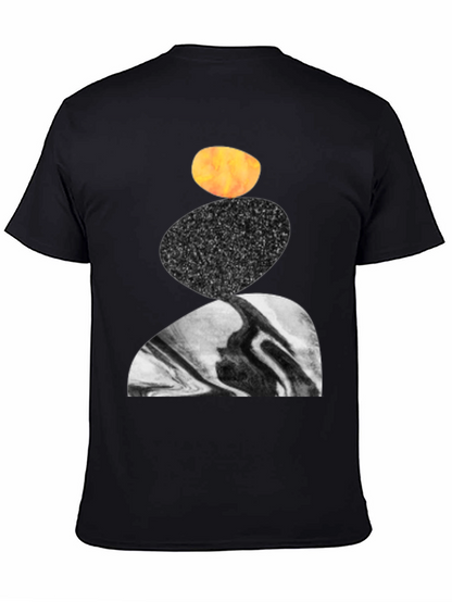 Abstract Stacked Stone Graphic Print Black T-Shirt