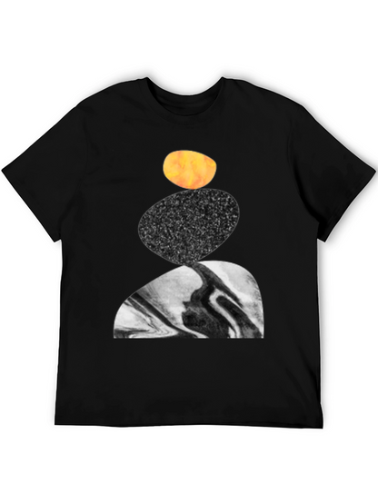 Abstract Stacked Stone Graphic Print Black T-Shirt