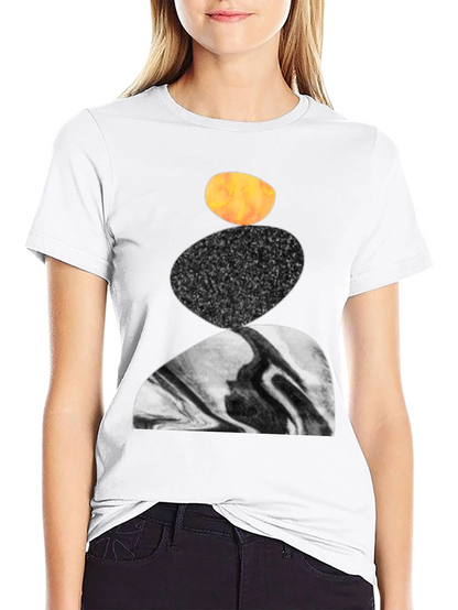 Abstract Stacked Stone Graphic Print Black T-Shirt