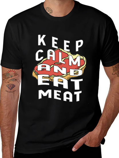 Keep Calm and Eat Meat Black Graphic Tee