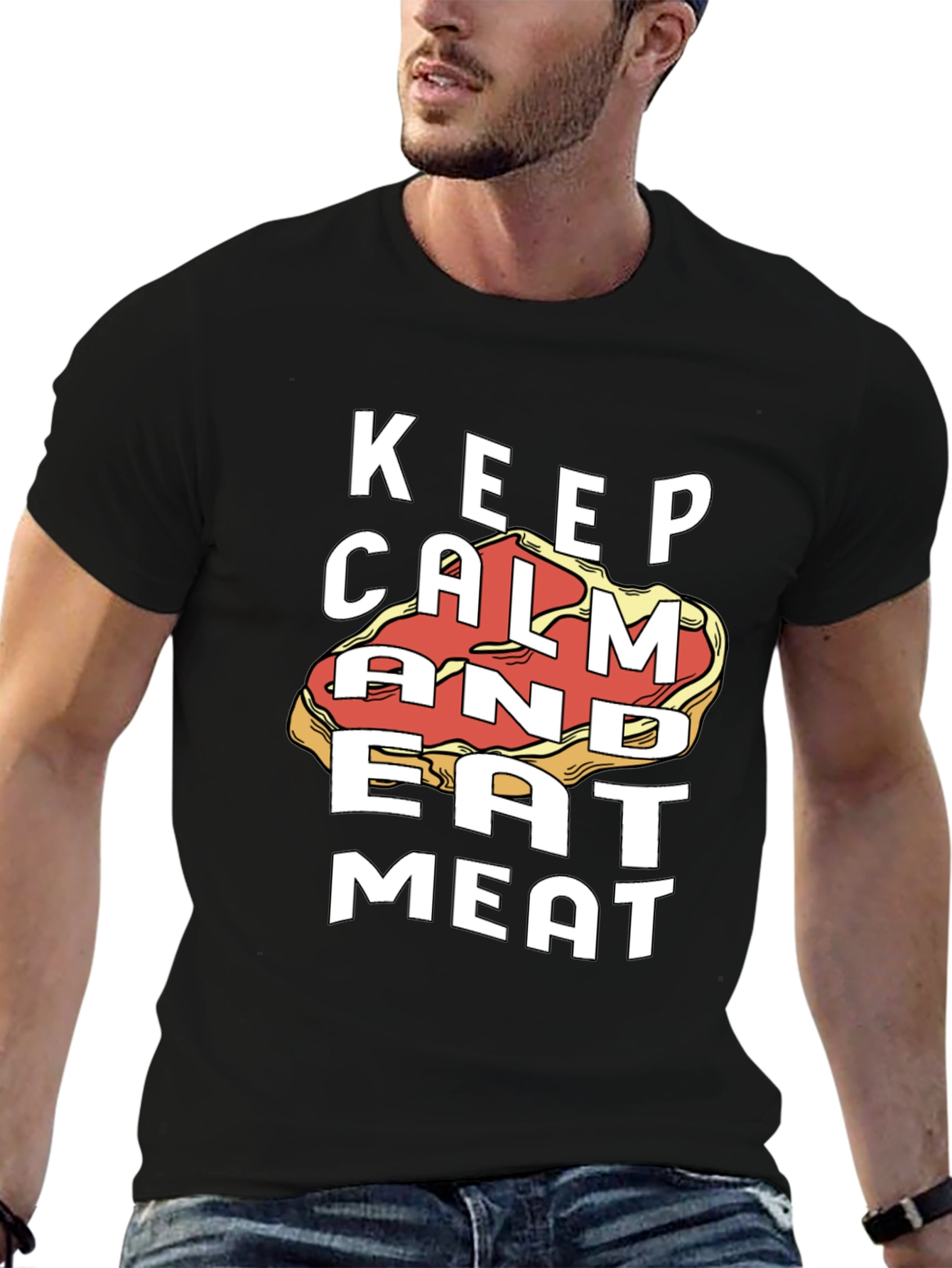 Keep Calm and Eat Meat Black Graphic Tee