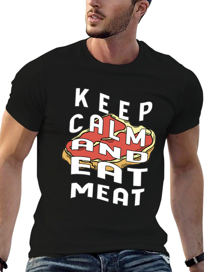 Keep Calm and Eat Meat Black Graphic Tee