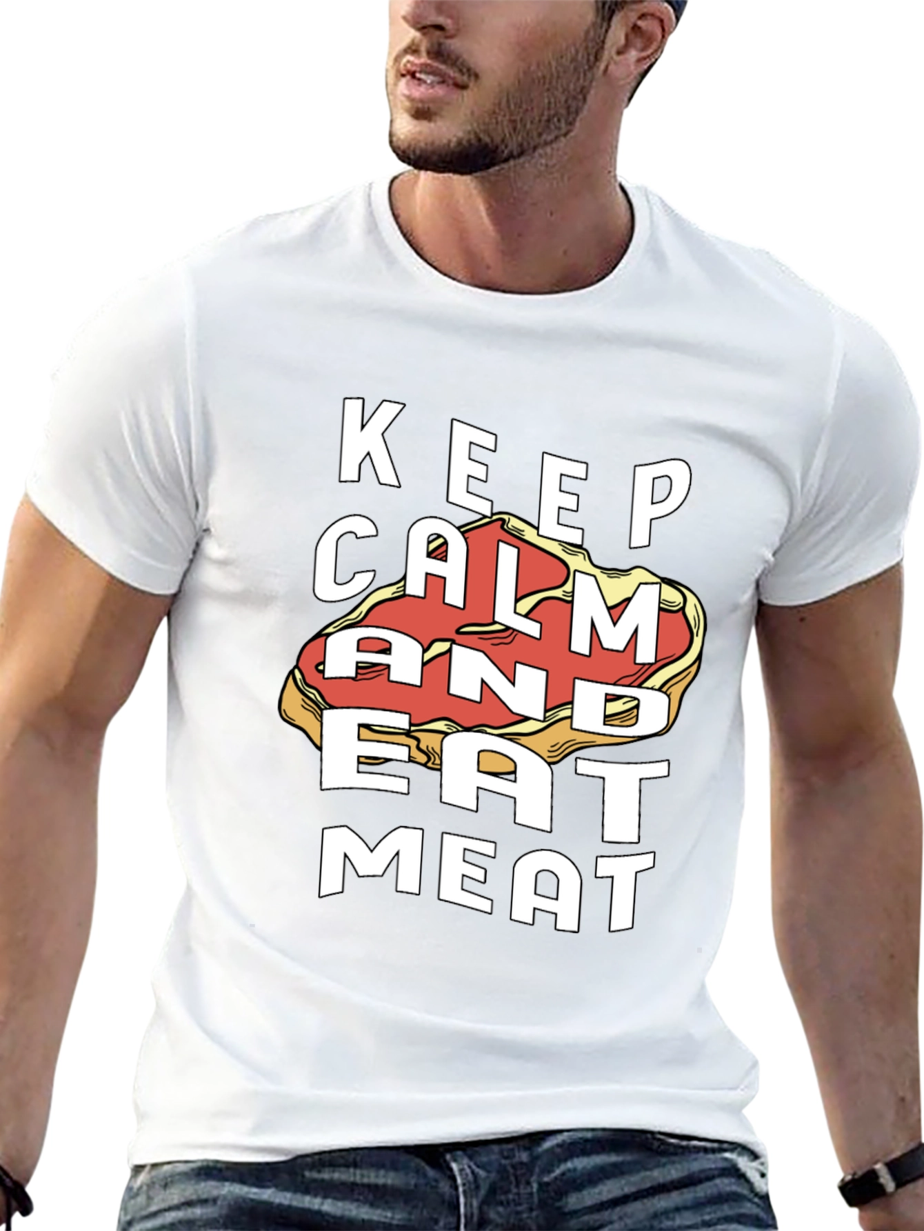 Keep Calm and Eat Meat Black Graphic Tee