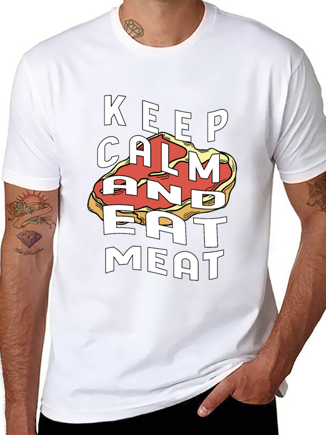 Keep Calm and Eat Meat Black Graphic Tee