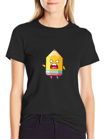 Cartoon Pencil Graphic Black T-Shirt
