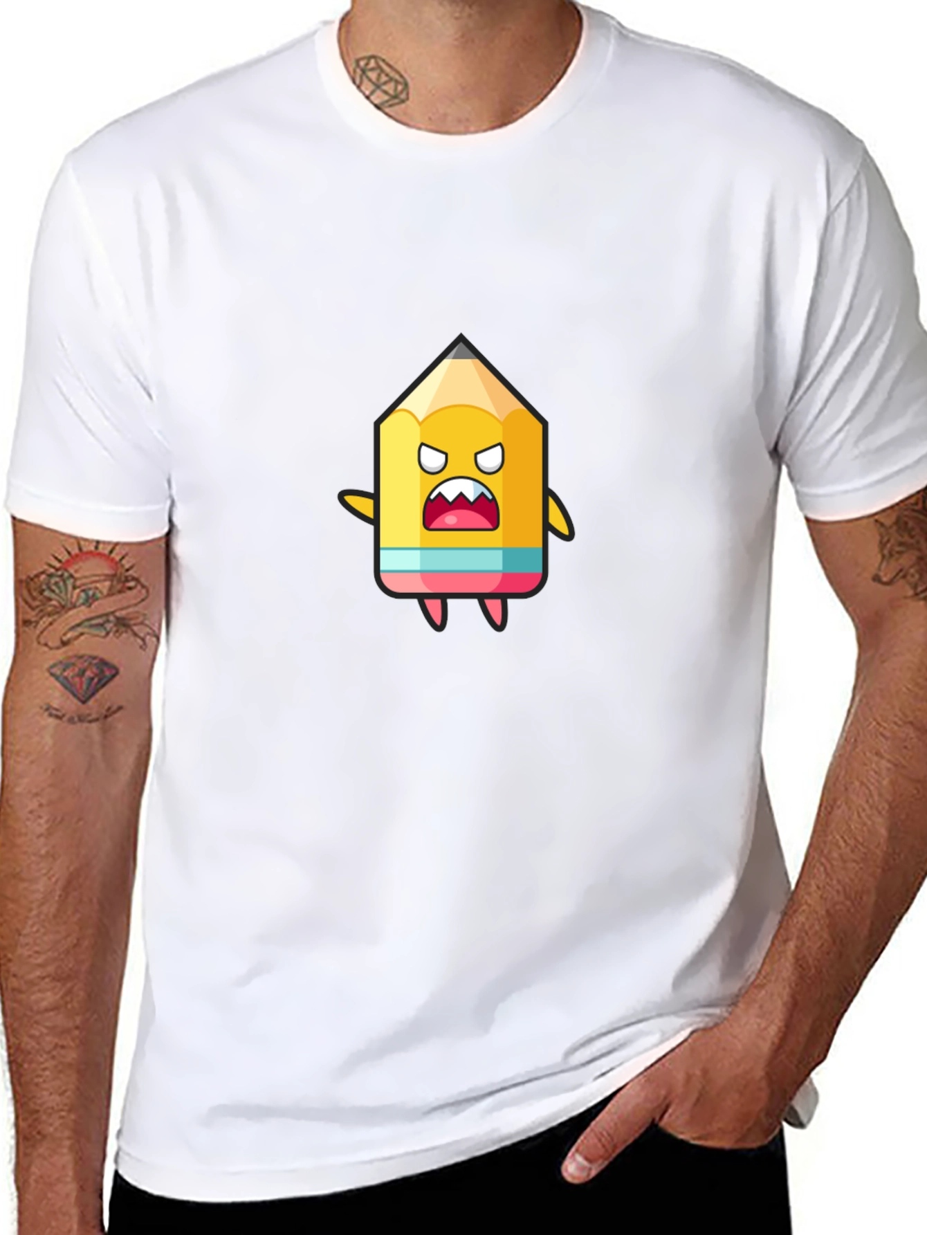 Cartoon Pencil Graphic Black T-Shirt