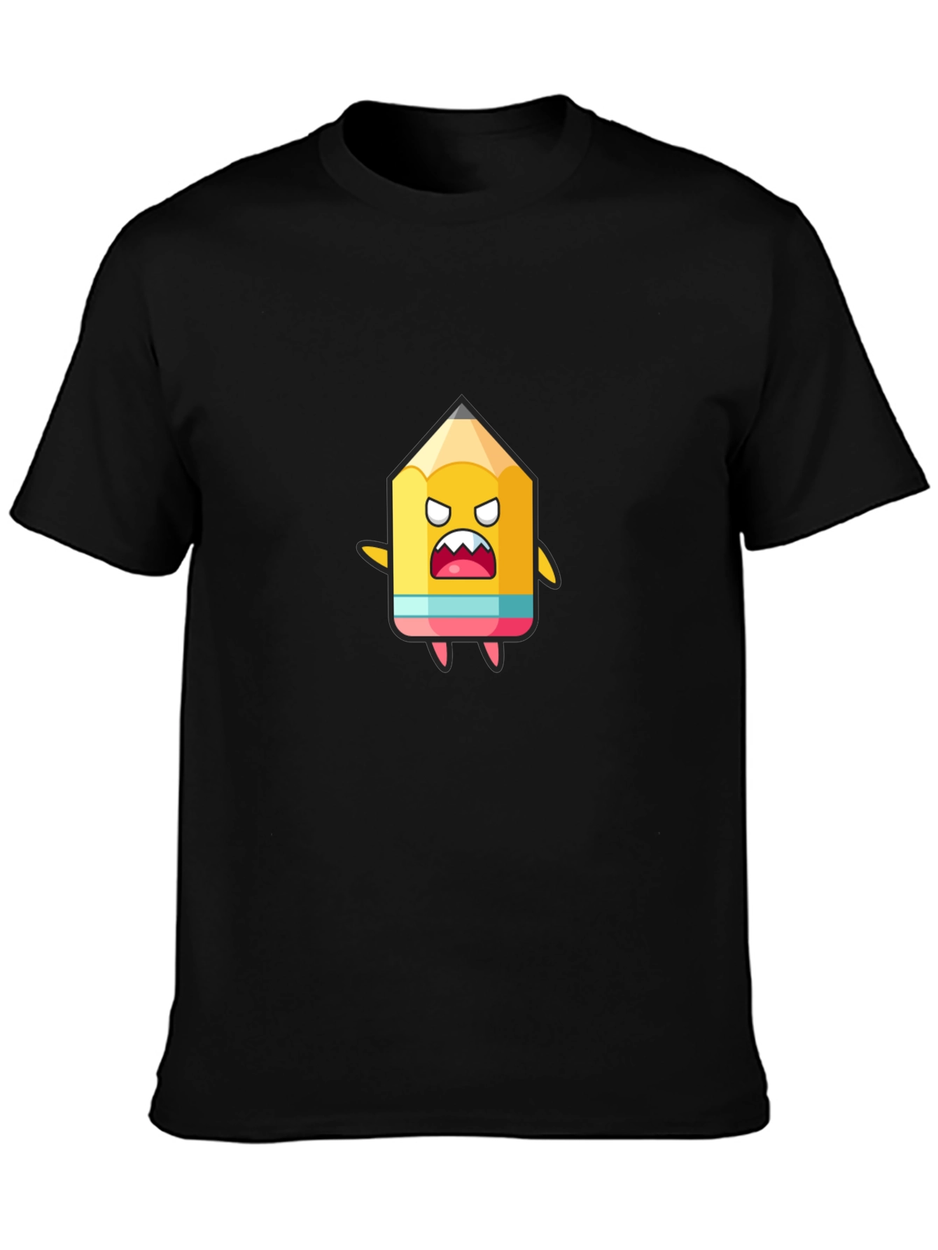 Cartoon Pencil Graphic Black T-Shirt