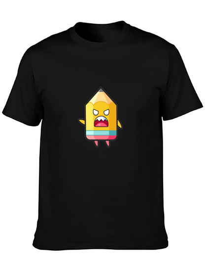 Cartoon Pencil Graphic Black T-Shirt