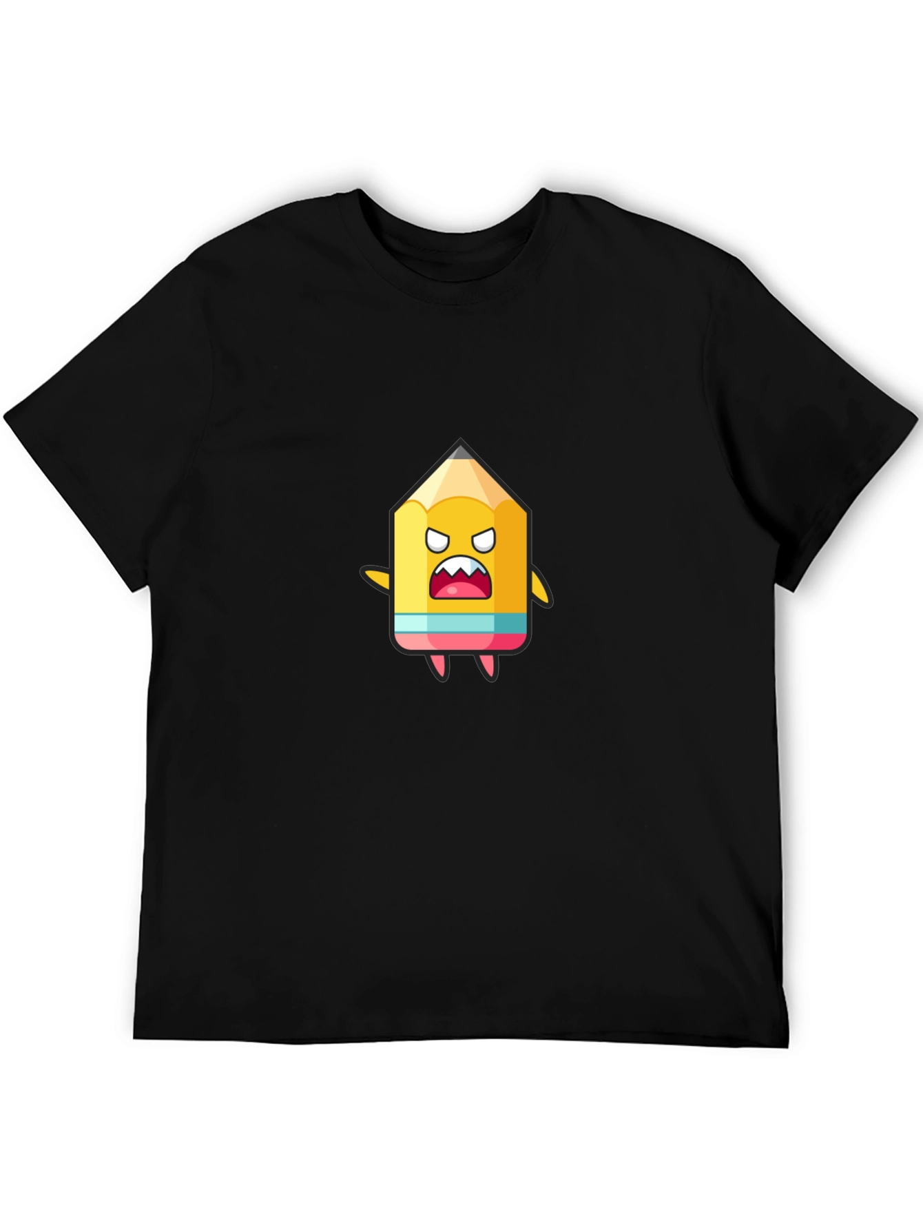Cartoon Pencil Graphic Black T-Shirt