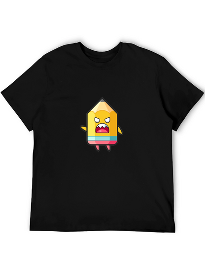 Cartoon Pencil Graphic Black T-Shirt