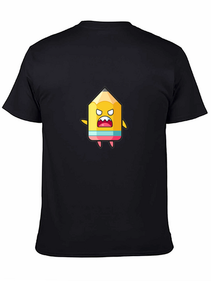 Cartoon Pencil Graphic Black T-Shirt