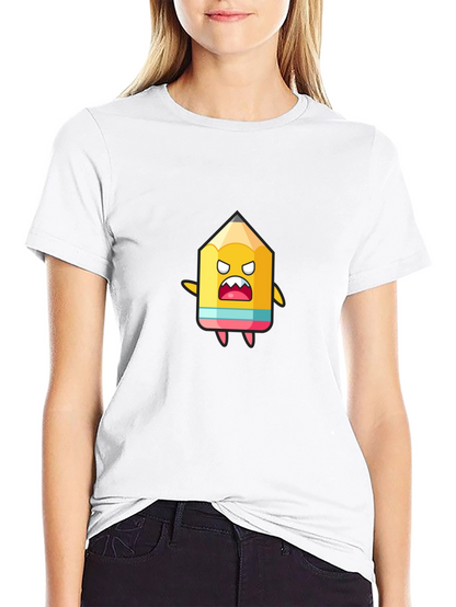 Cartoon Pencil Graphic Black T-Shirt