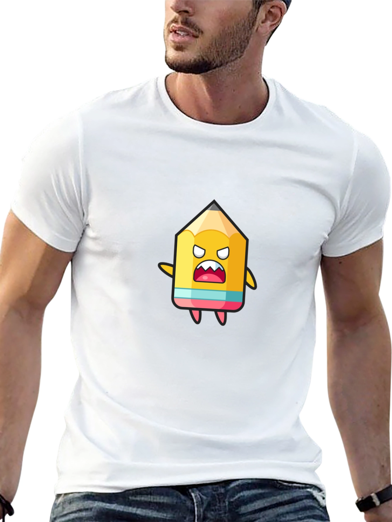 Cartoon Pencil Graphic Black T-Shirt
