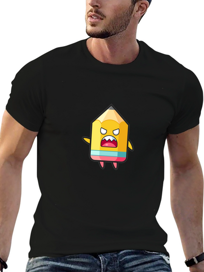 Cartoon Pencil Graphic Black T-Shirt