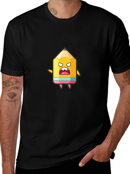 Cartoon Pencil Graphic Black T-Shirt
