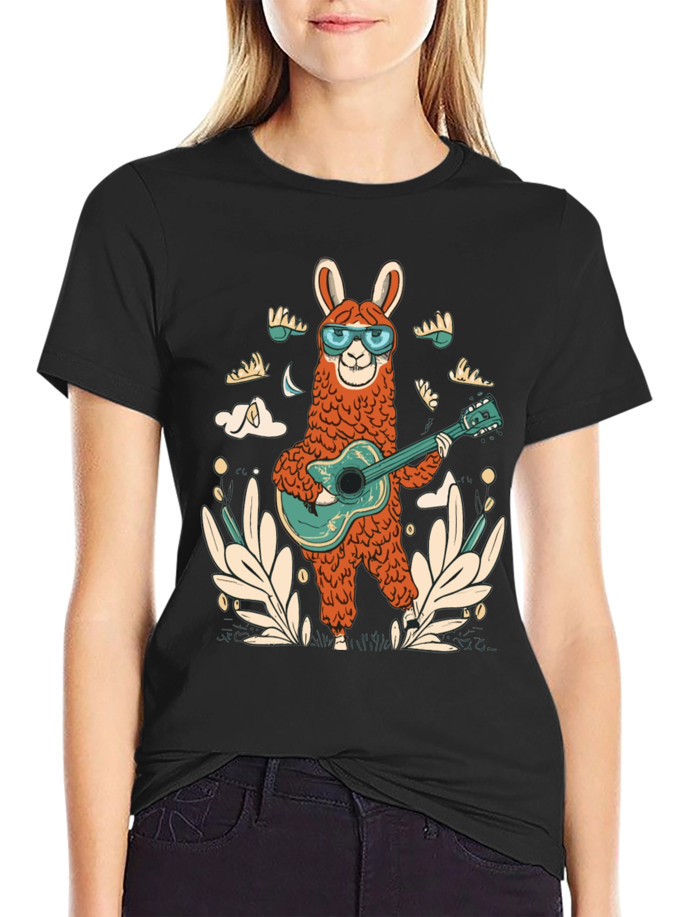 Cool Llama Guitarist Graphic Tee